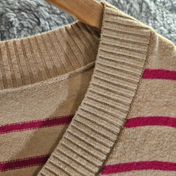 Gap Women's V-Neck Striped Beige & Pink Long Sleeve Sweater XS Soft and Comfy - Picture 5 of 16